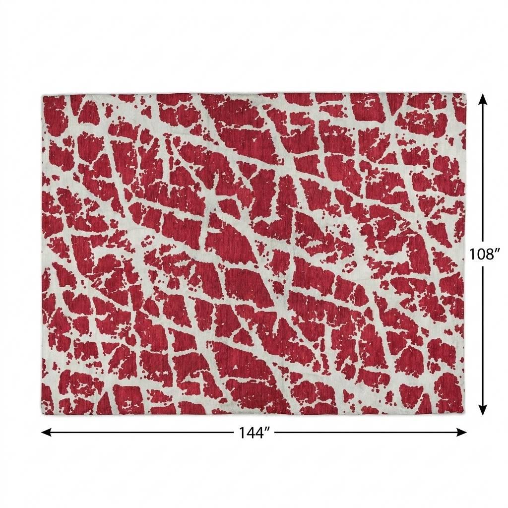 9' X 12' Red And Ivory Geometric Shag Washable Area Rug With UV Protection - HomeRoots - Flyclothing LLC
