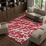 10' X 14' Red And Ivory Geometric Shag Washable Area Rug With UV Protection - HomeRoots - Flyclothing LLC
