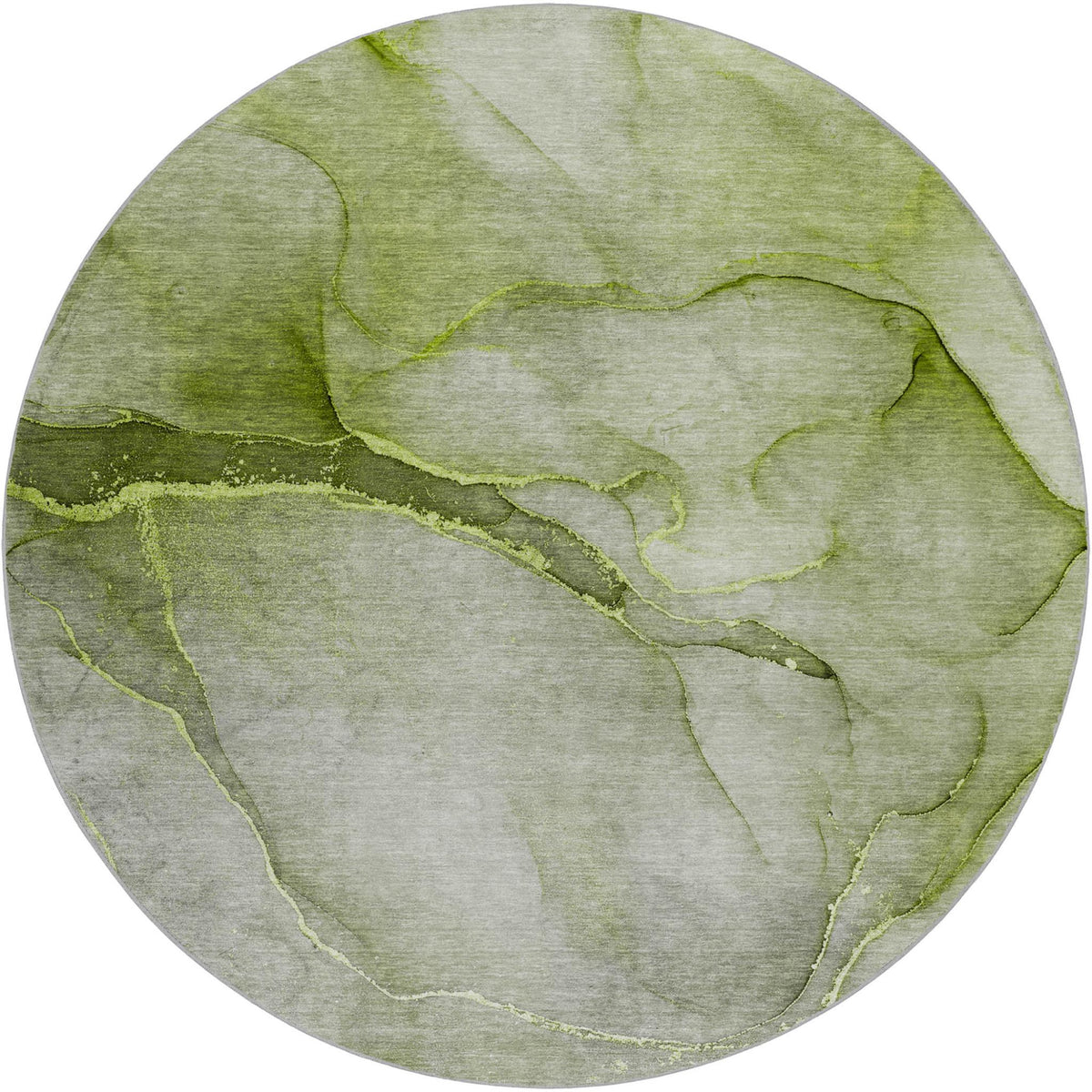8' Olive Green And Green Abstract Shag Washable Round Rug With UV Protection - HomeRoots - Flyclothing LLC