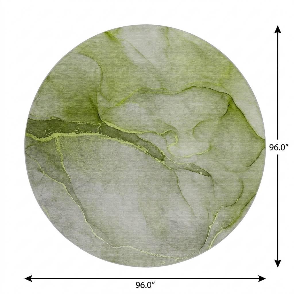 8' Olive Green And Green Abstract Shag Washable Round Rug With UV Protection - HomeRoots - Flyclothing LLC