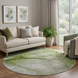 8' Olive Green And Green Abstract Shag Washable Round Rug With UV Protection - HomeRoots - Flyclothing LLC