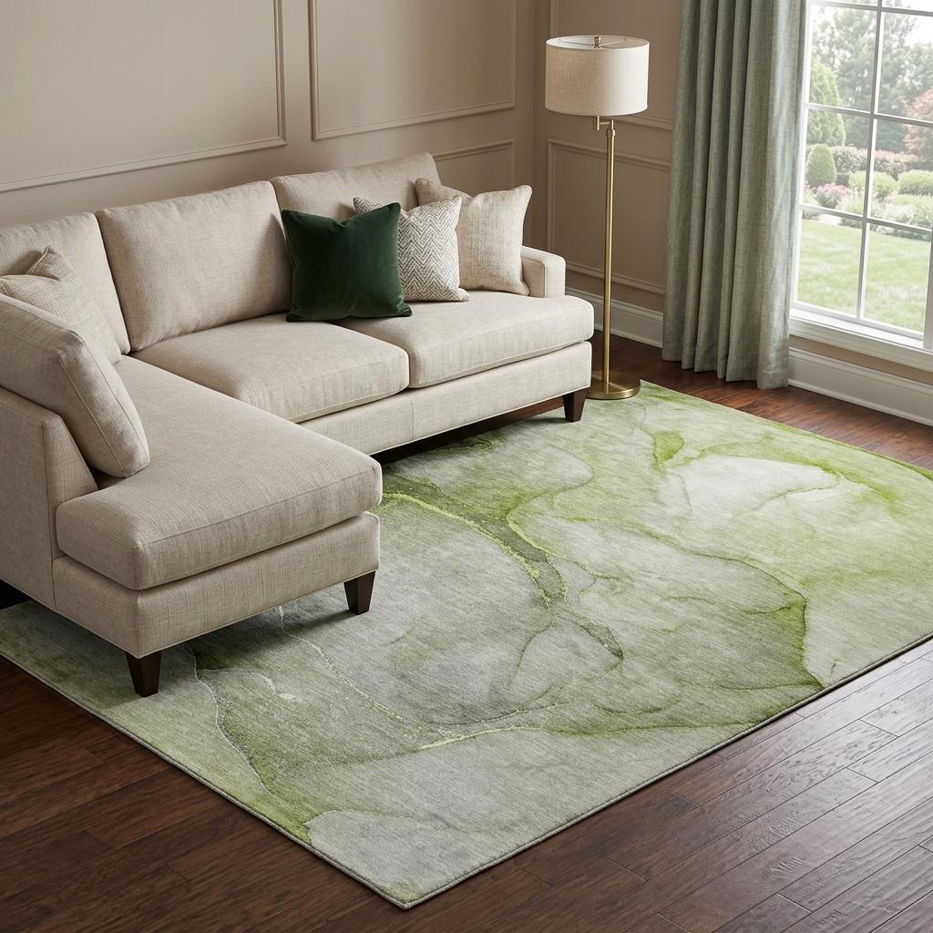 8' X 10' Olive Green And Green Abstract Shag Washable Area Rug With UV Protection - HomeRoots - Flyclothing LLC