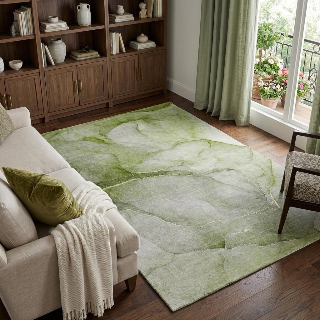9' X 12' Olive Green And Green Abstract Shag Washable Area Rug With UV Protection - HomeRoots - Flyclothing LLC