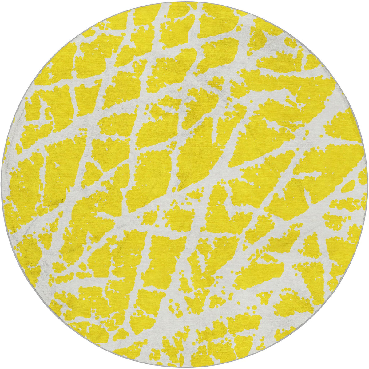 8' Yellow And Ivory Geometric Shag Washable Round Rug With UV Protection - HomeRoots - Flyclothing LLC