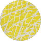 8' Yellow And Ivory Geometric Shag Washable Round Rug With UV Protection - HomeRoots - Flyclothing LLC