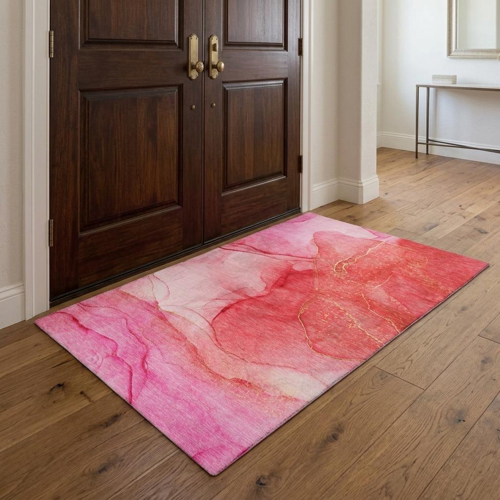 3' X 5' Pink And Blush Abstract Shag Washable Area Rug With UV Protection - HomeRoots - Flyclothing LLC