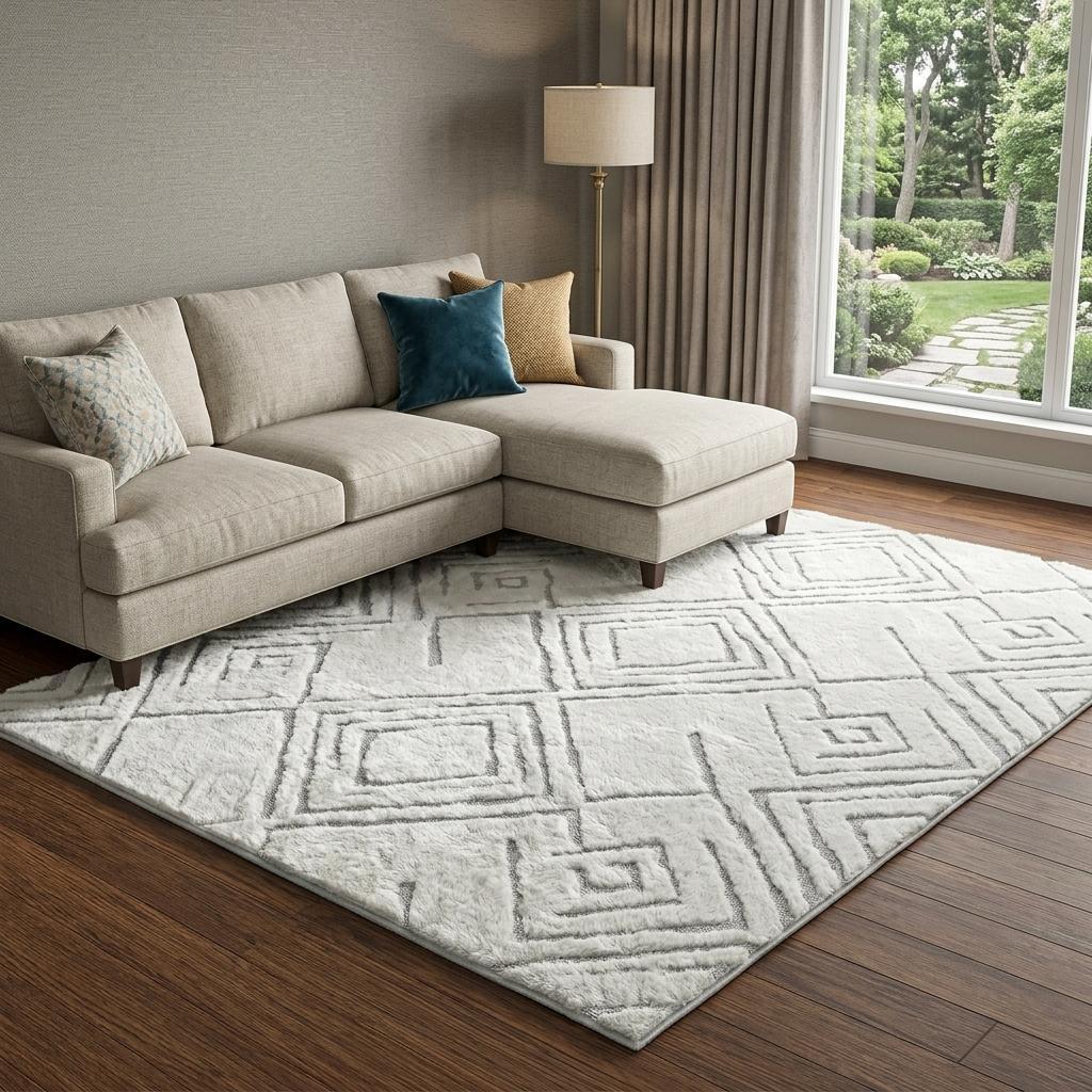 8' X 10' Yellow And Ivory Geometric Shag Washable Area Rug With UV Protection - HomeRoots - Flyclothing LLC