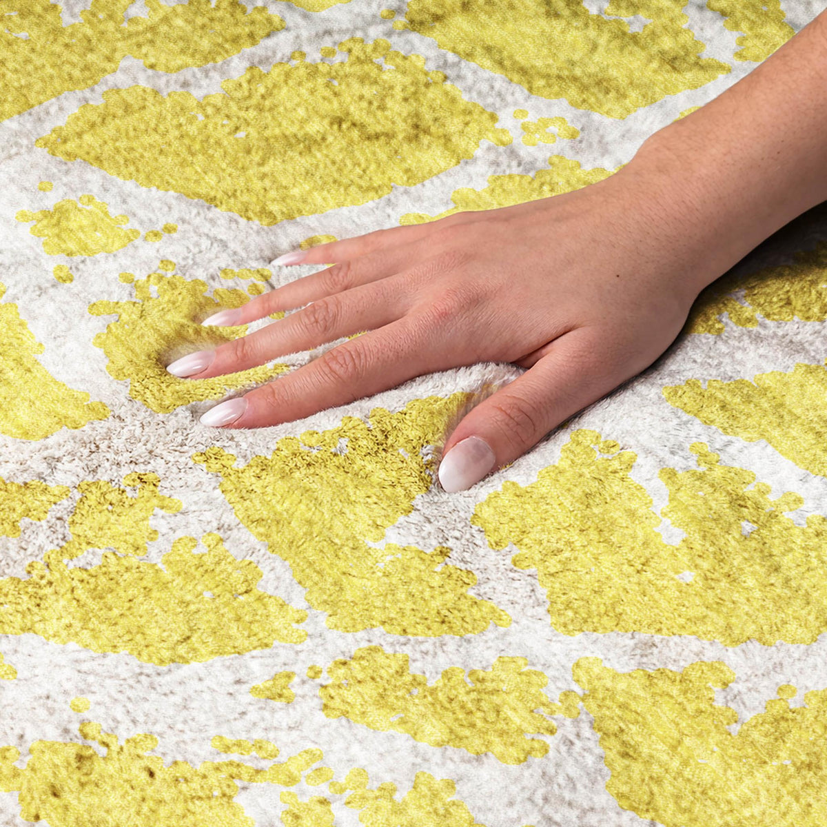 8' X 10' Yellow And Ivory Geometric Shag Washable Area Rug With UV Protection - HomeRoots - Flyclothing LLC