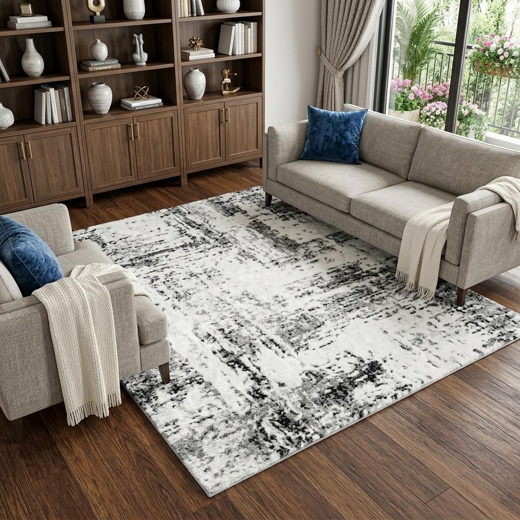 8' X 10' Blue And Denim Blue Abstract Shag Washable Area Rug With UV Protection - HomeRoots - Flyclothing LLC
