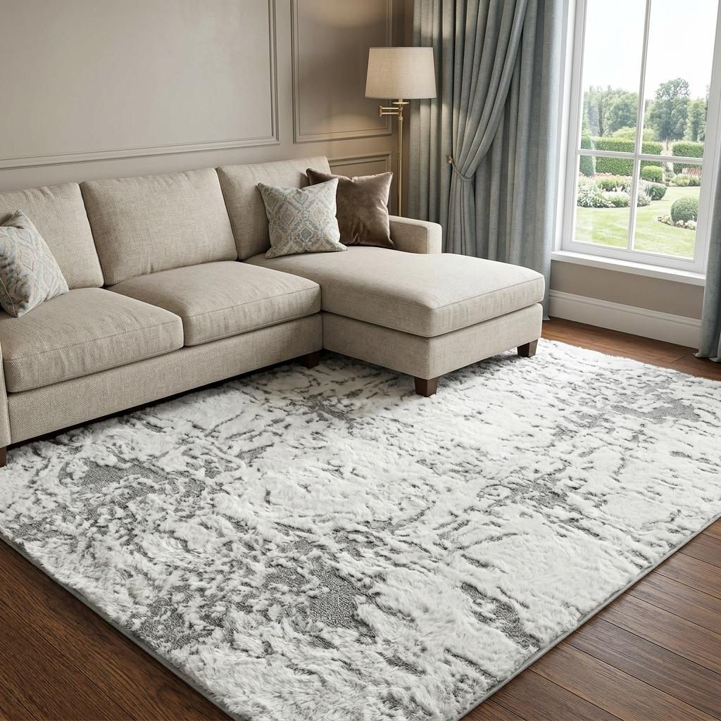 9' X 12' Blue And Denim Blue Abstract Shag Washable Area Rug With UV Protection - HomeRoots - Flyclothing LLC