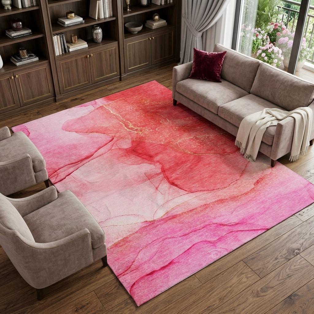 10' X 14' Pink And Blush Abstract Shag Washable Area Rug With UV Protection - HomeRoots - Flyclothing LLC