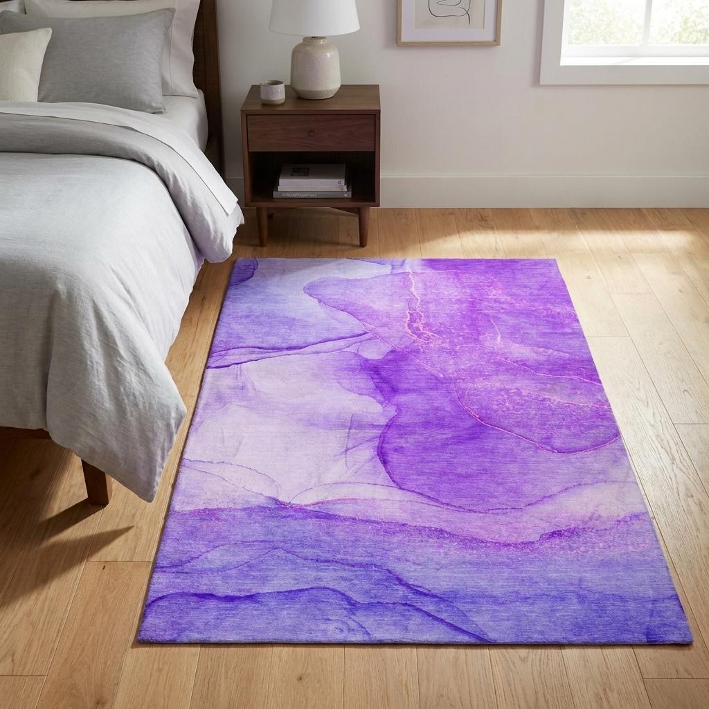 3' X 5' Purple And Blue Abstract Shag Washable Area Rug With UV Protection - HomeRoots - Flyclothing LLC