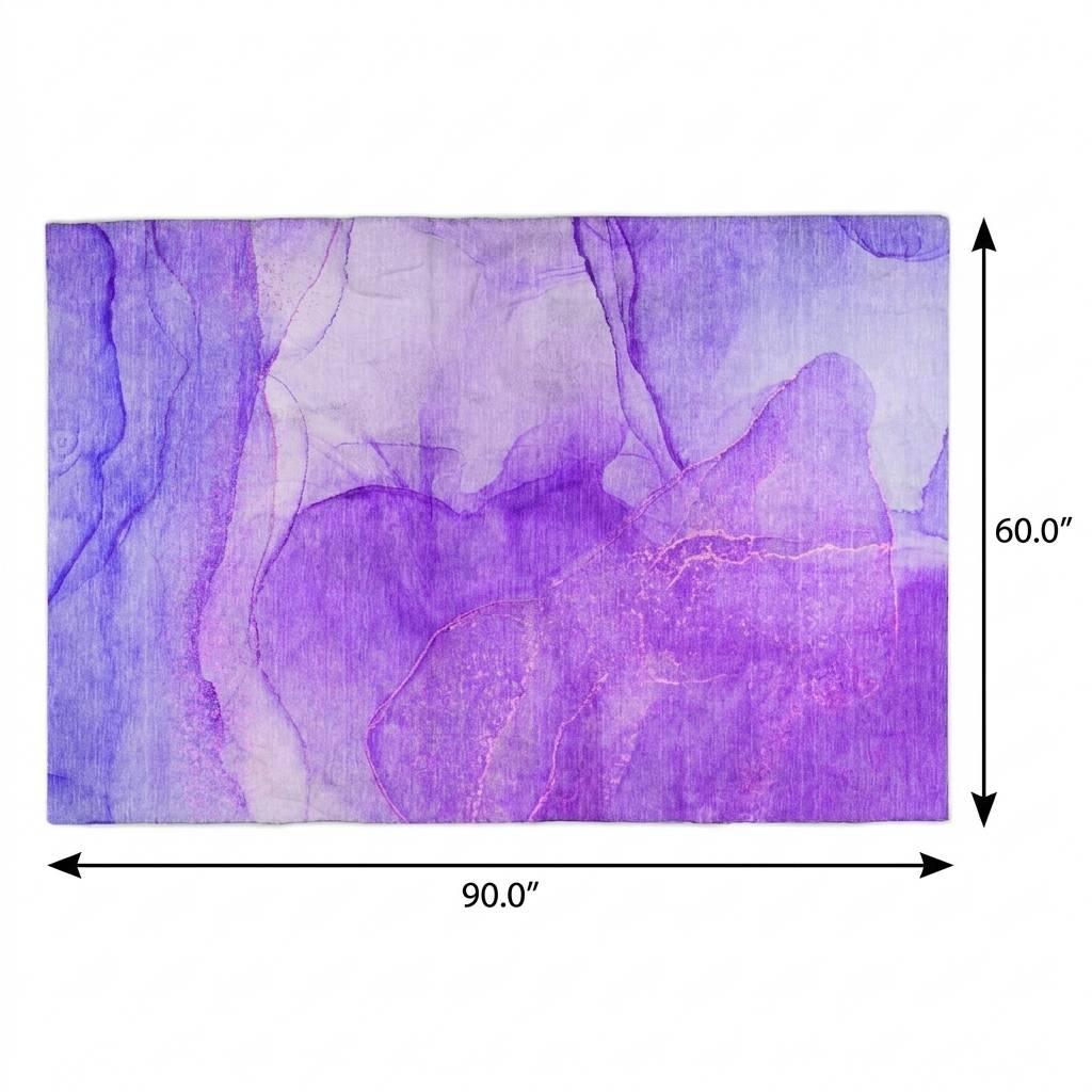 5' X 8' Purple And Blue Abstract Shag Washable Area Rug With UV Protection - HomeRoots - Flyclothing LLC