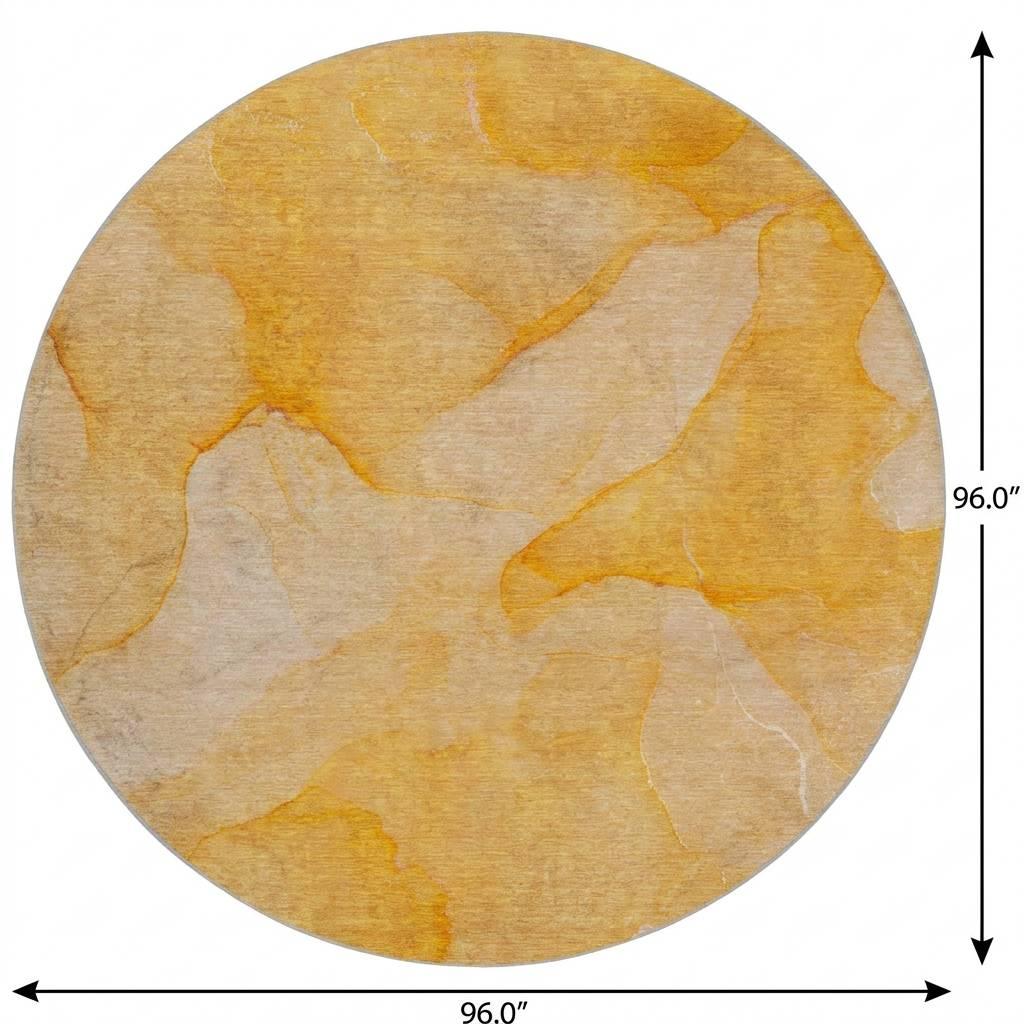 8' Orange And Peach Abstract Shag Washable Round Rug With UV Protection - HomeRoots - Flyclothing LLC