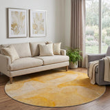 8' Orange And Peach Abstract Shag Washable Round Rug With UV Protection - HomeRoots - Flyclothing LLC