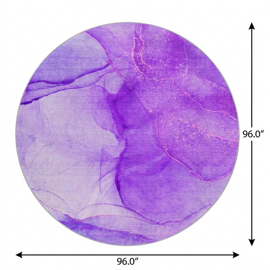 8' Purple And Blue Abstract Shag Washable Round Rug With UV Protection - HomeRoots - Flyclothing LLC