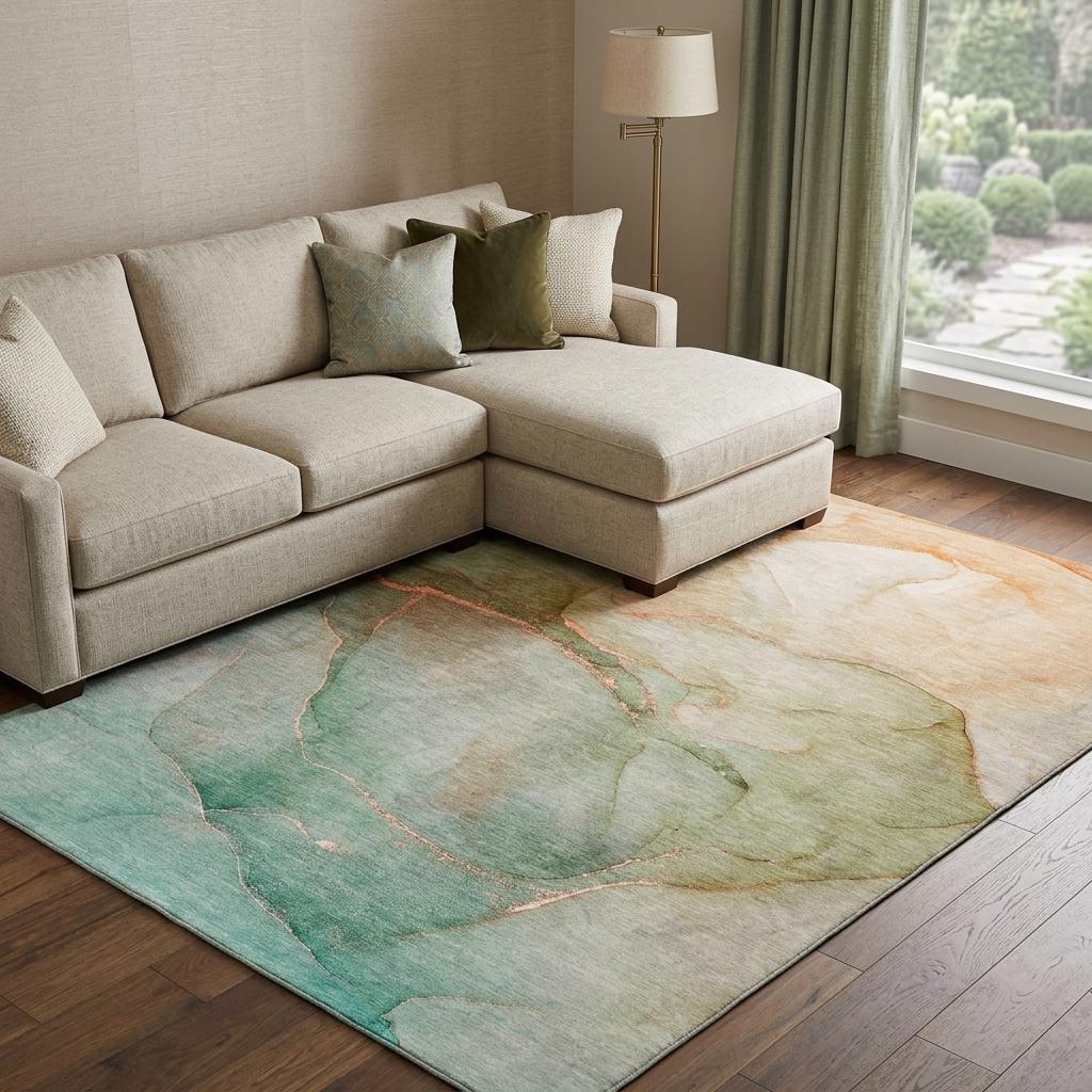 9' X 12' Teal And Orange Abstract Shag Washable Area Rug With UV Protection - HomeRoots - Flyclothing LLC