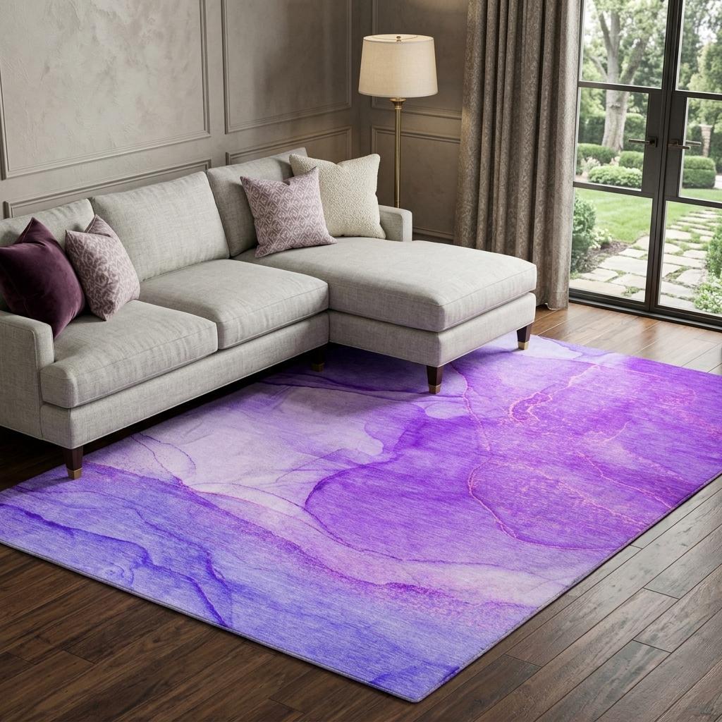 9' X 12' Purple And Blue Abstract Shag Washable Area Rug With UV Protection - HomeRoots - Flyclothing LLC