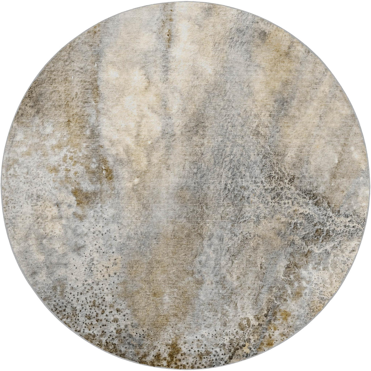 8' Beige And Taupe Abstract Shag Washable Round Rug With UV Protection - HomeRoots - Flyclothing LLC