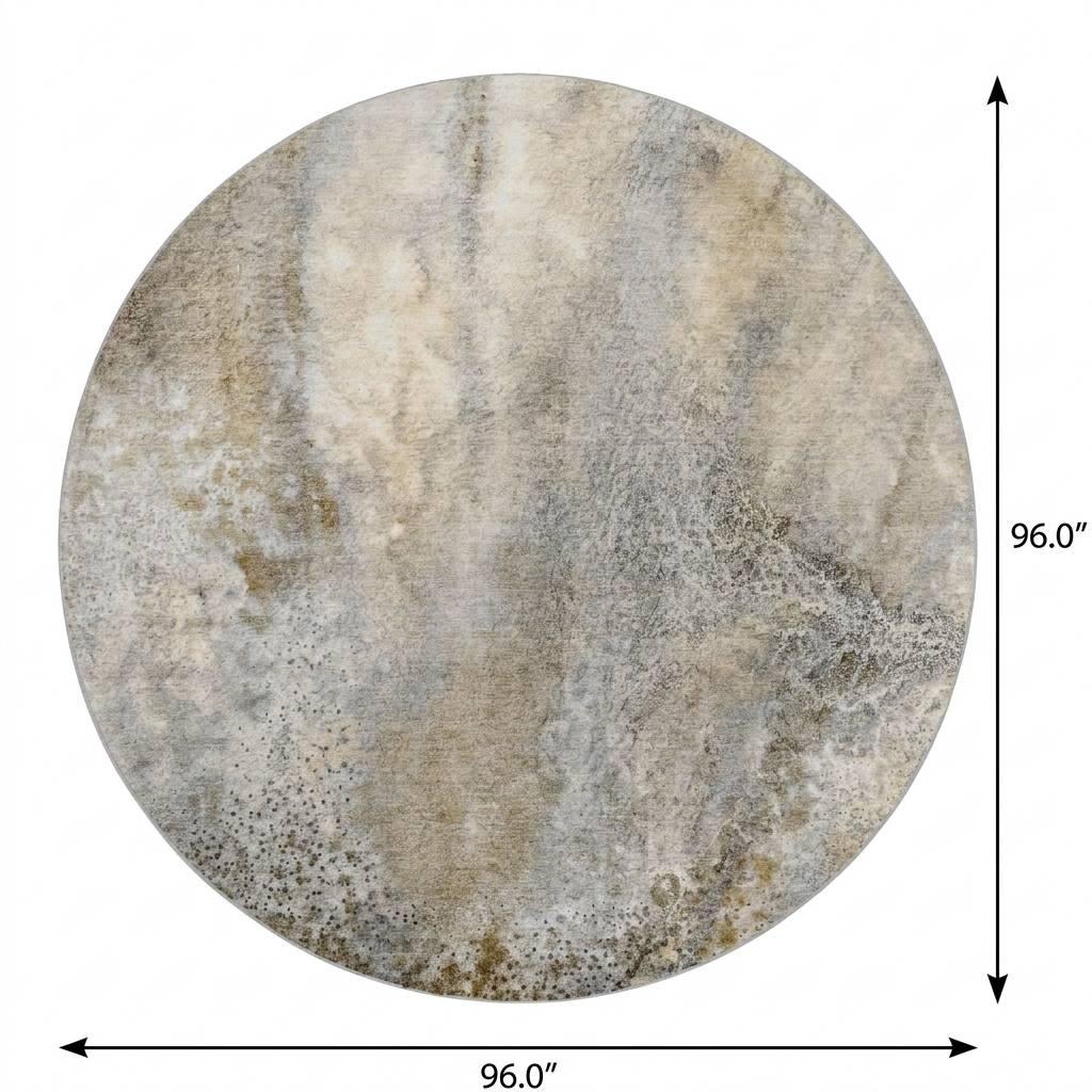 8' Beige And Taupe Abstract Shag Washable Round Rug With UV Protection - HomeRoots - Flyclothing LLC