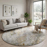 8' Beige And Taupe Abstract Shag Washable Round Rug With UV Protection - HomeRoots - Flyclothing LLC
