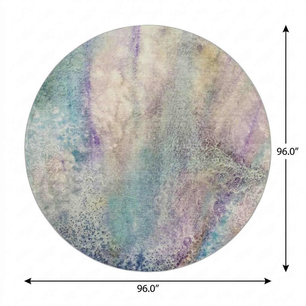 8' Blue And Teal Abstract Shag Washable Round Rug With UV Protection - HomeRoots - Flyclothing LLC