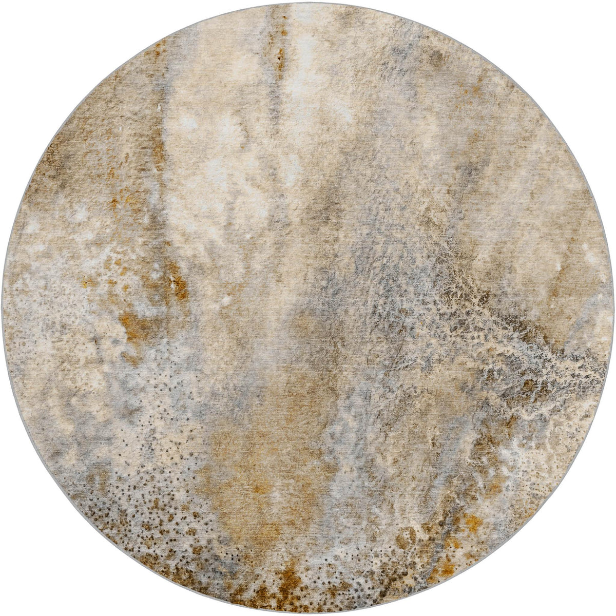 8' Brown And Beige Abstract Shag Washable Round Rug With UV Protection - HomeRoots - Flyclothing LLC
