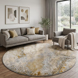 8' Brown And Beige Abstract Shag Washable Round Rug With UV Protection - HomeRoots - Flyclothing LLC