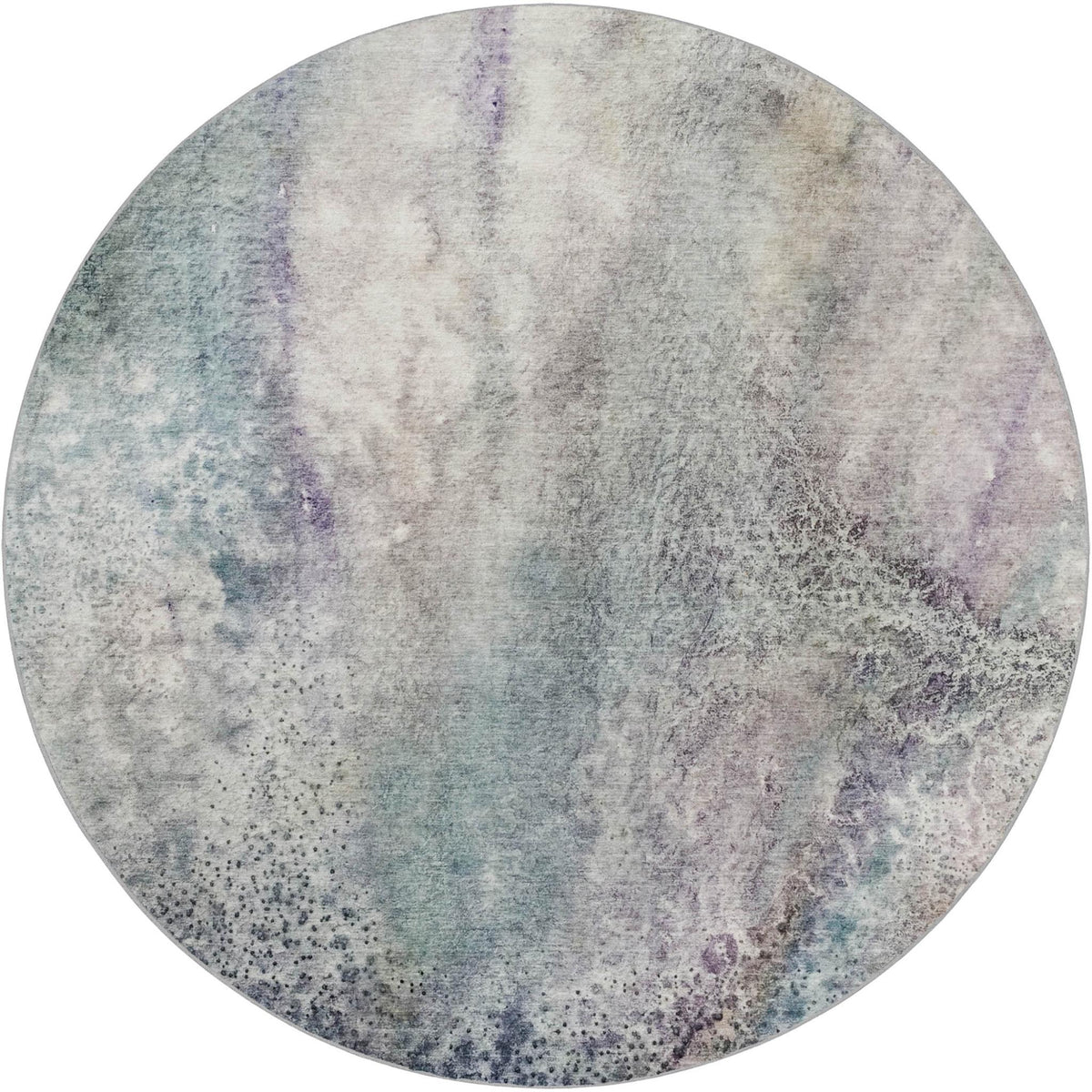 8' Ivory And Purple Abstract Shag Washable Round Rug With UV Protection - HomeRoots - Flyclothing LLC