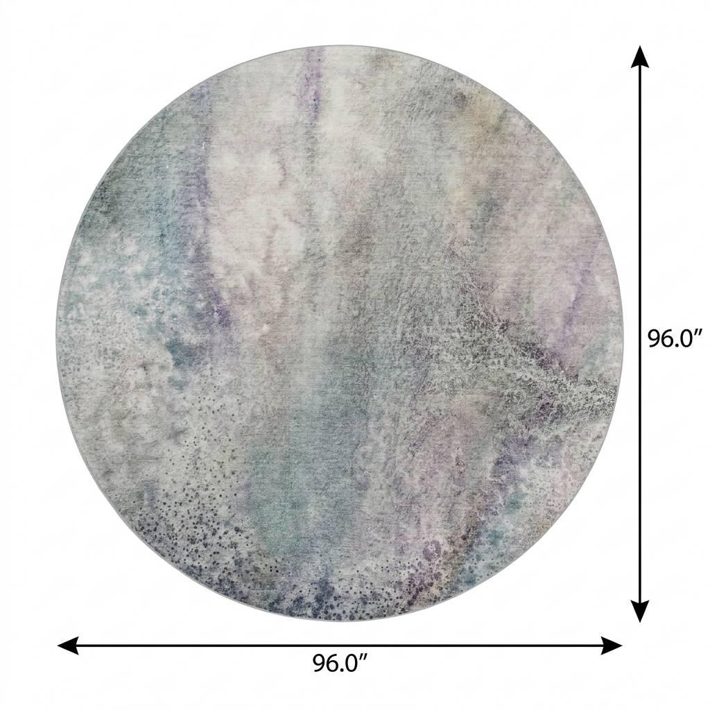 8' Ivory And Purple Abstract Shag Washable Round Rug With UV Protection - HomeRoots - Flyclothing LLC