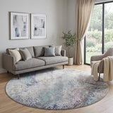 8' Ivory And Purple Abstract Shag Washable Round Rug With UV Protection - HomeRoots - Flyclothing LLC
