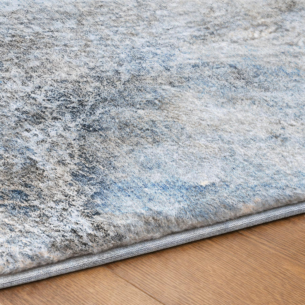 8' Navy Blue And Blue Abstract Shag Washable Round Rug With UV Protection - HomeRoots - Flyclothing LLC