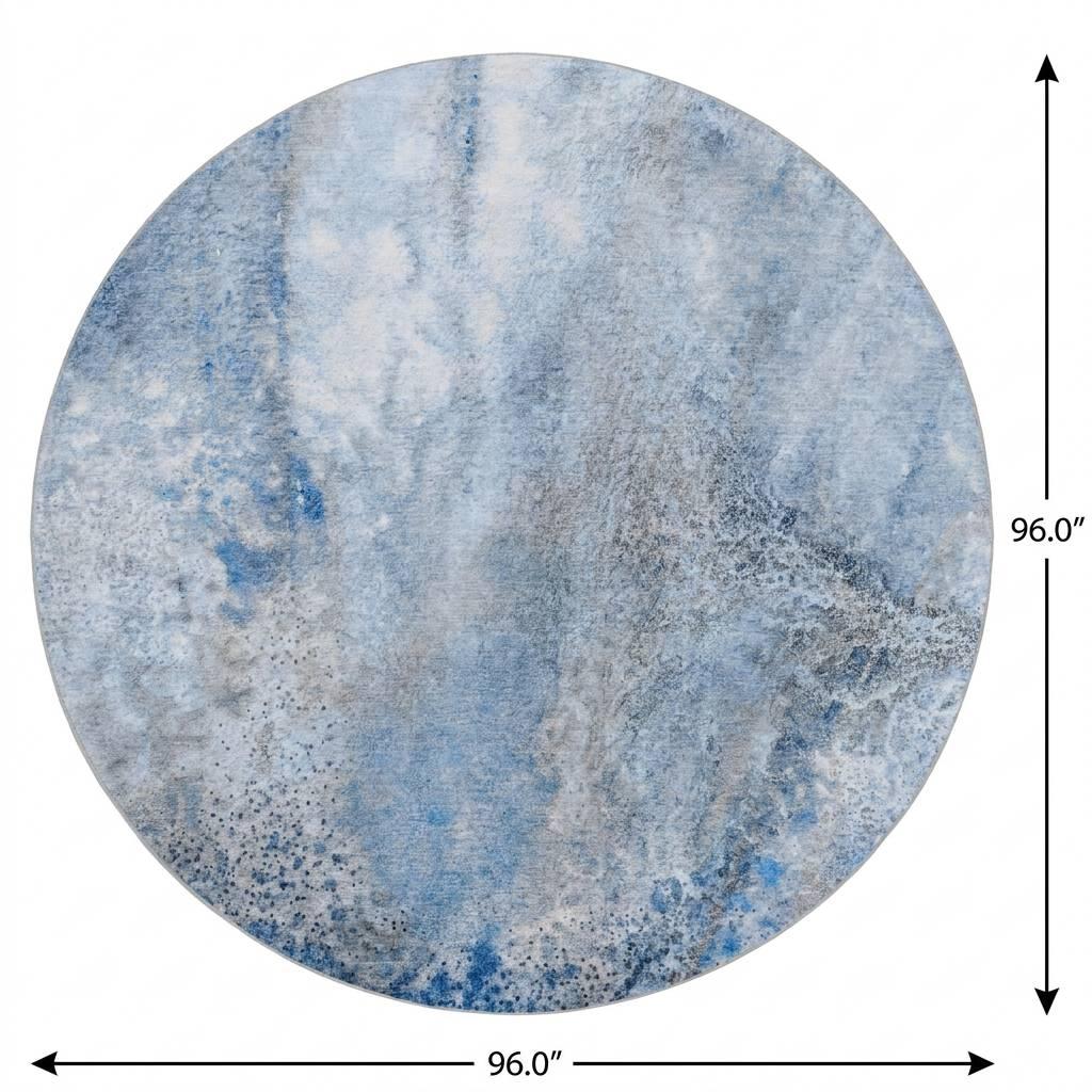 8' Navy Blue And Blue Abstract Shag Washable Round Rug With UV Protection - HomeRoots - Flyclothing LLC