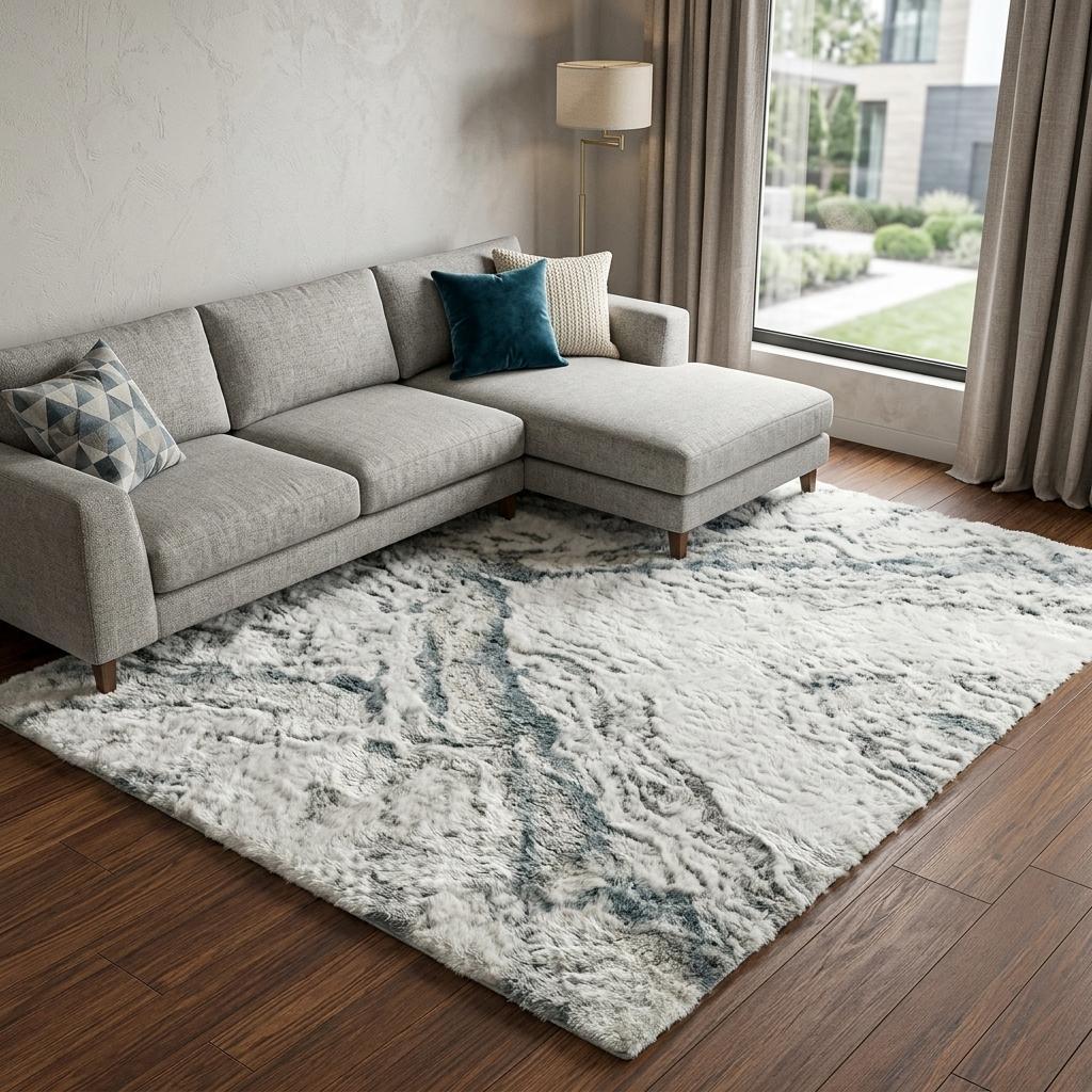 8' X 10' Navy Blue And Blue Abstract Shag Washable Area Rug With UV Protection - HomeRoots - Flyclothing LLC