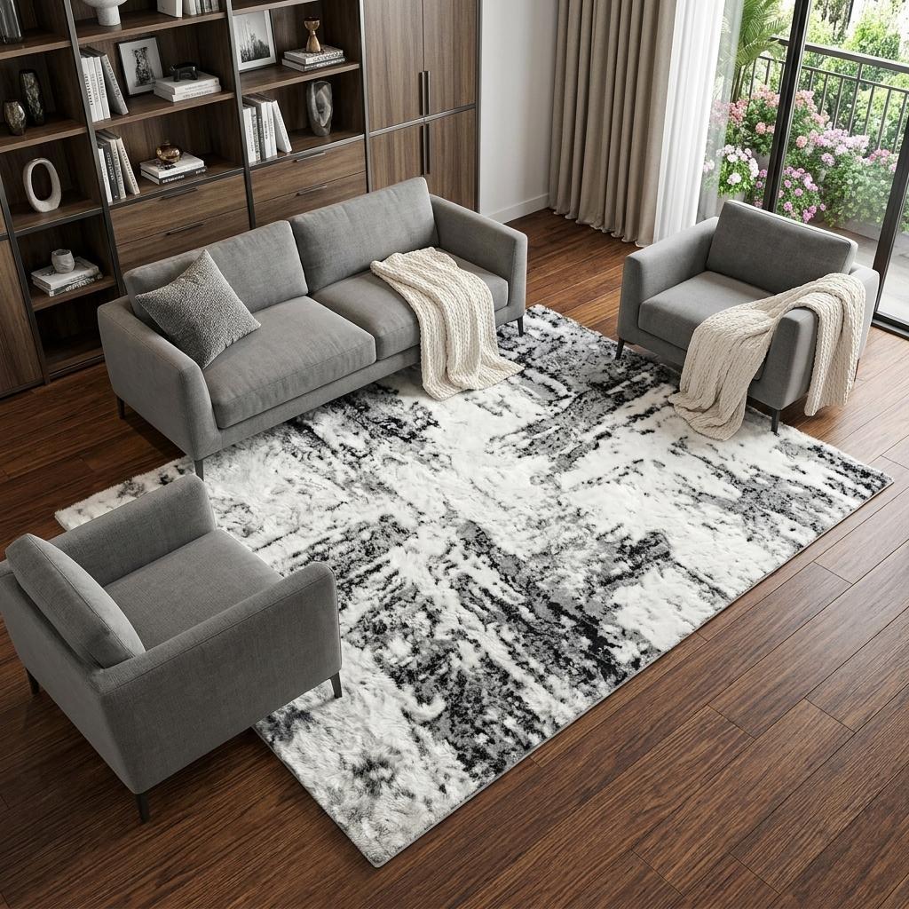 9' X 12' Navy Blue And Blue Abstract Shag Washable Area Rug With UV Protection - HomeRoots - Flyclothing LLC