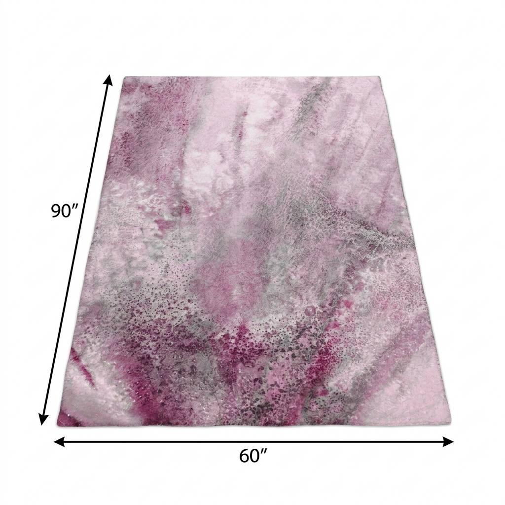 5' X 8' Pink And Blush Abstract Shag Washable Area Rug With UV Protection - HomeRoots - Flyclothing LLC