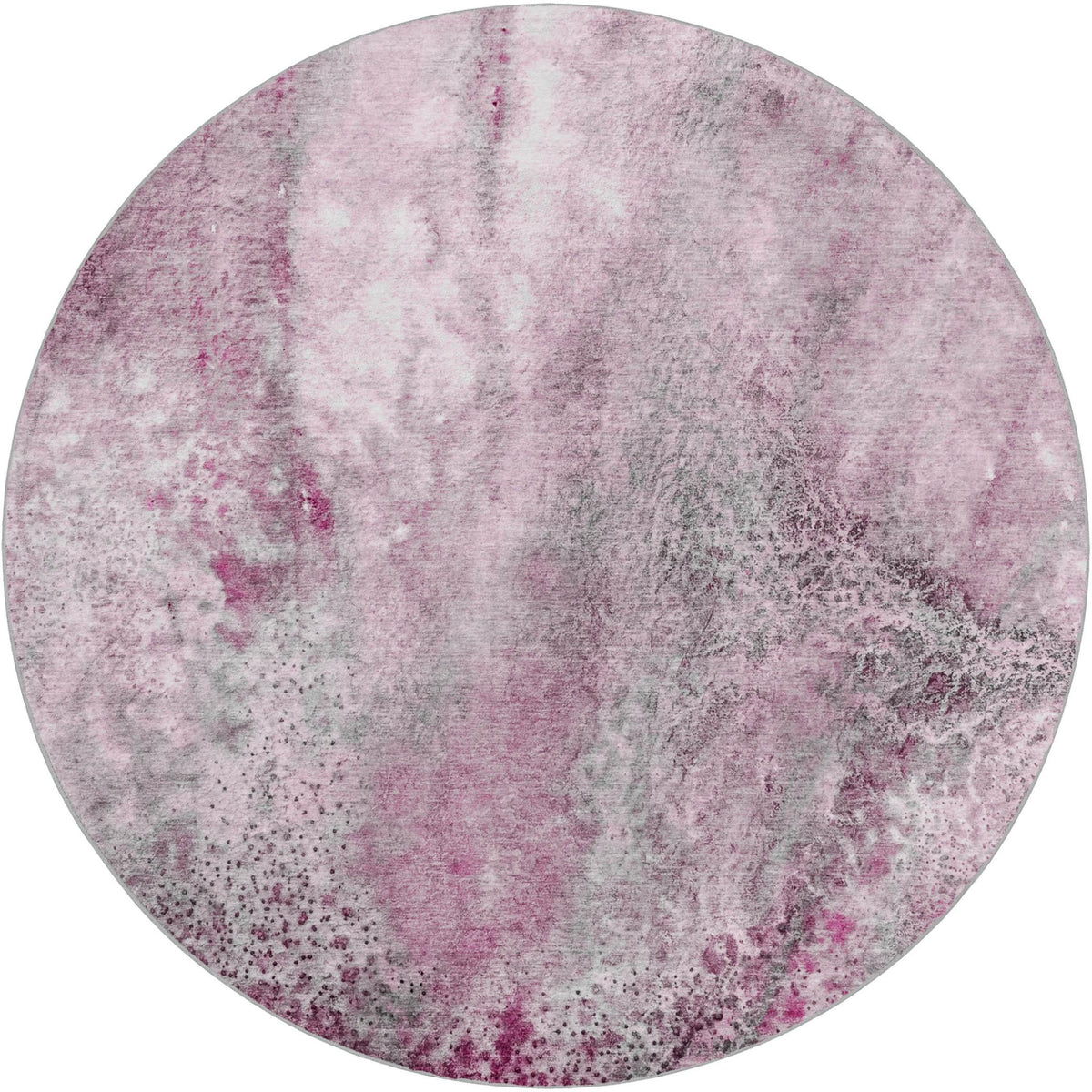 8' Pink And Blush Abstract Shag Washable Round Rug With UV Protection - HomeRoots - Flyclothing LLC