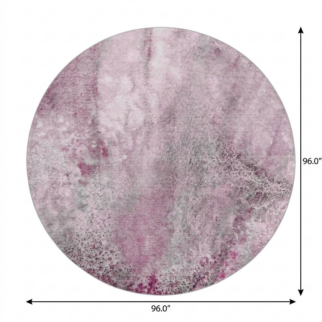 8' Pink And Blush Abstract Shag Washable Round Rug With UV Protection - HomeRoots - Flyclothing LLC
