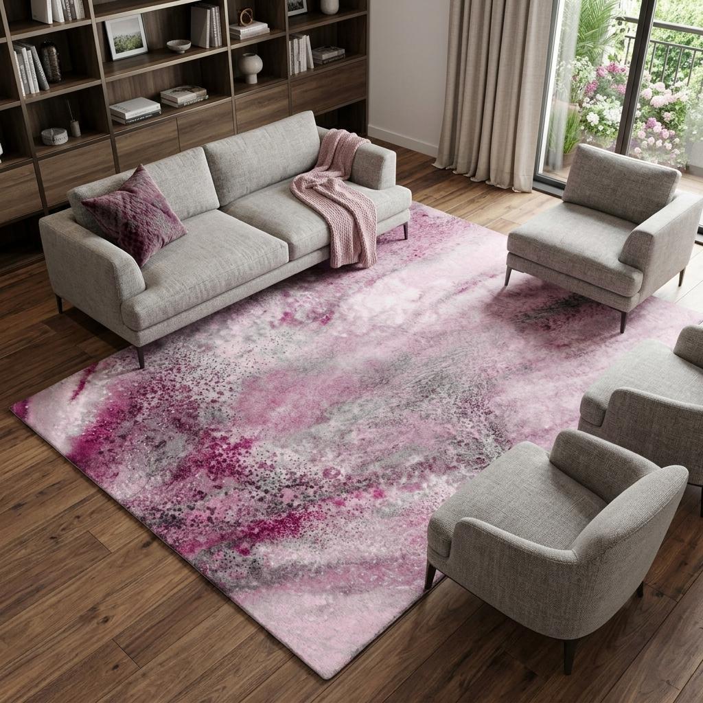 8' X 10' Pink And Blush Abstract Shag Washable Area Rug With UV Protection - HomeRoots - Flyclothing LLC