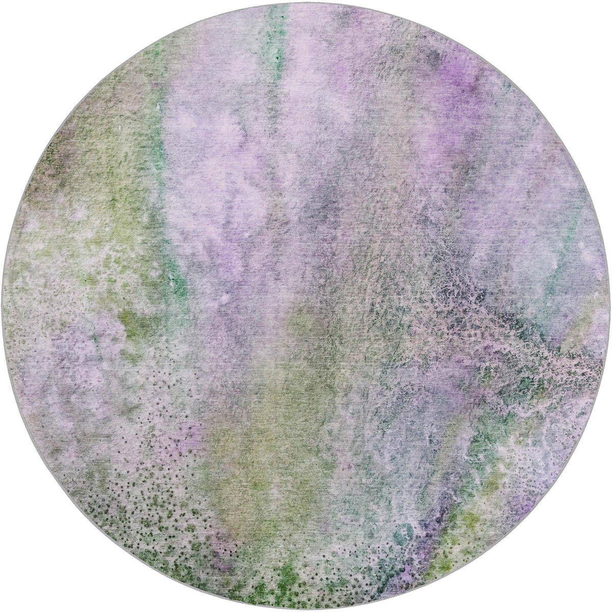 8' Purple And Green Abstract Shag Washable Round Rug With UV Protection - HomeRoots - Flyclothing LLC