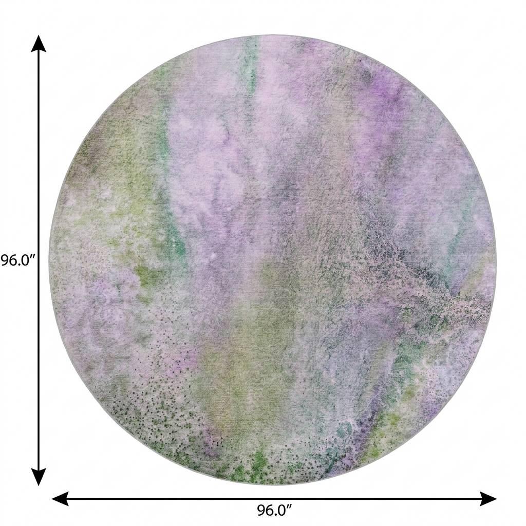 8' Purple And Green Abstract Shag Washable Round Rug With UV Protection - HomeRoots - Flyclothing LLC