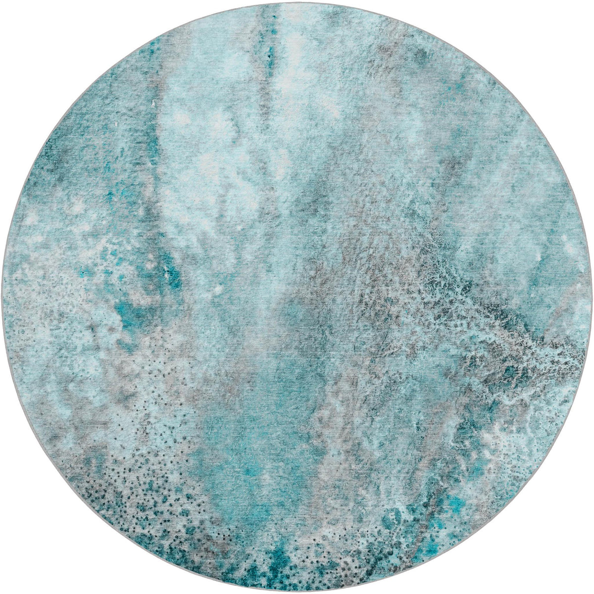 8' Teal And Turquoise Abstract Shag Washable Round Rug With UV Protection - HomeRoots - Flyclothing LLC
