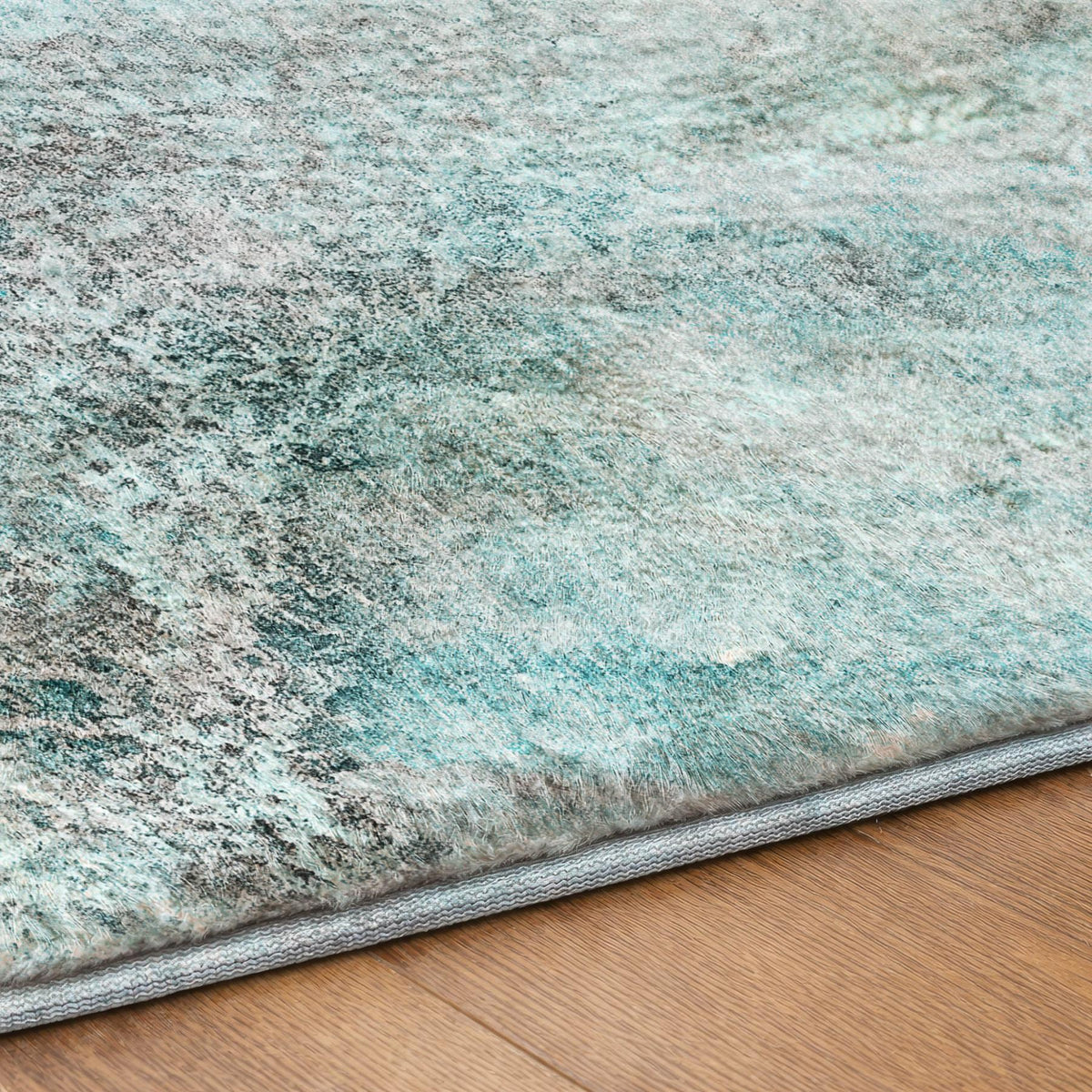 8' Teal And Turquoise Abstract Shag Washable Round Rug With UV Protection - HomeRoots - Flyclothing LLC