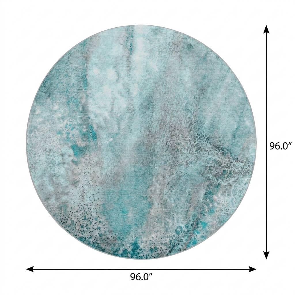 8' Teal And Turquoise Abstract Shag Washable Round Rug With UV Protection - HomeRoots - Flyclothing LLC