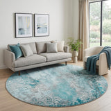 8' Teal And Turquoise Abstract Shag Washable Round Rug With UV Protection - HomeRoots - Flyclothing LLC