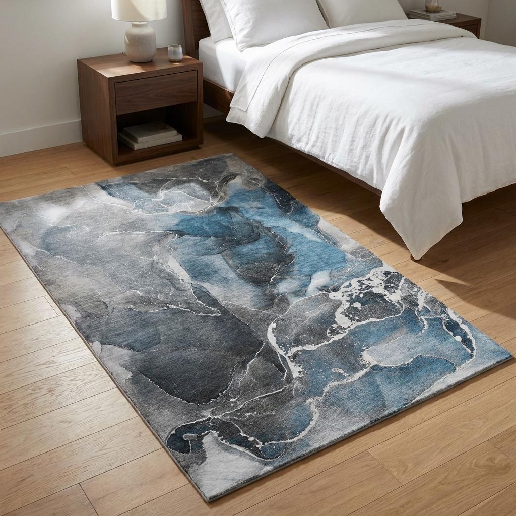 3' X 5' Blue And Gray Abstract Shag Washable Area Rug With UV Protection - HomeRoots - Flyclothing LLC