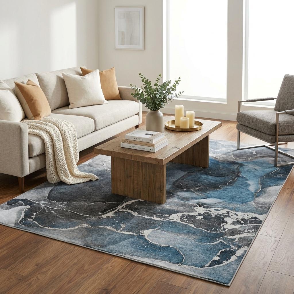 5' X 8' Blue And Gray Abstract Shag Washable Area Rug With UV Protection - HomeRoots - Flyclothing LLC
