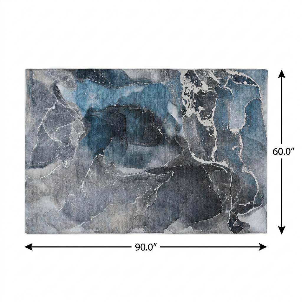 5' X 8' Blue And Gray Abstract Shag Washable Area Rug With UV Protection - HomeRoots - Flyclothing LLC