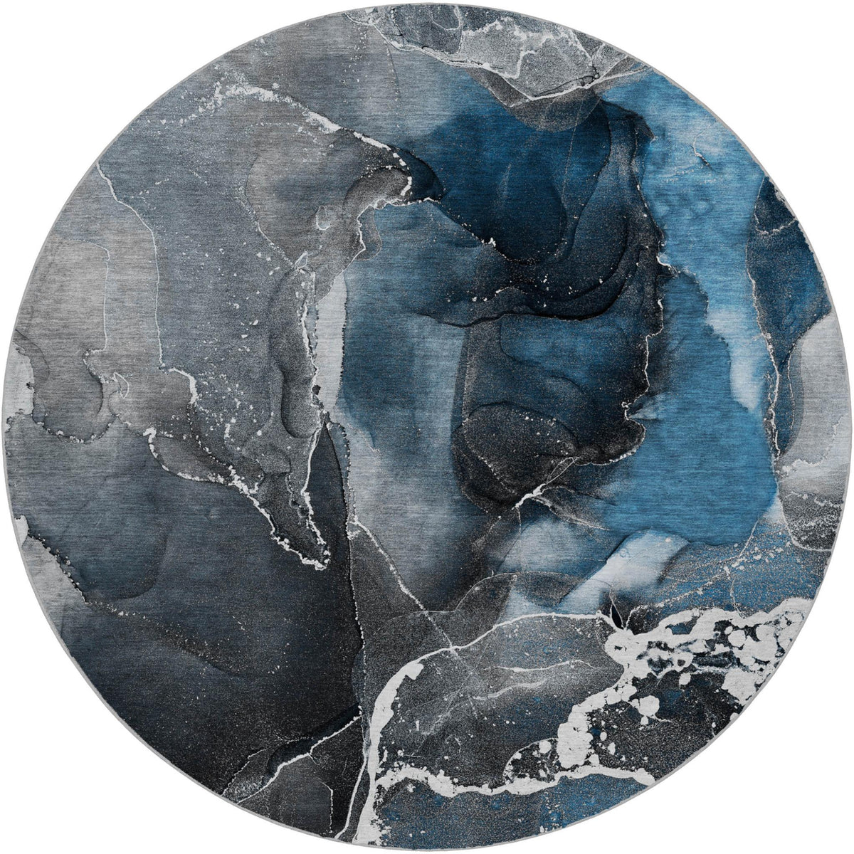 8' Blue And Gray Abstract Shag Washable Round Rug With UV Protection - HomeRoots - Flyclothing LLC