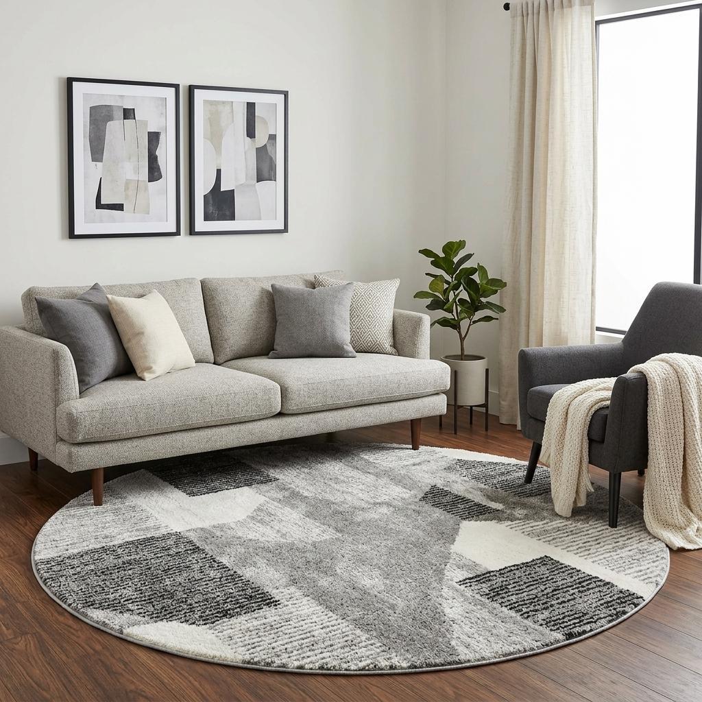 8' Blue And Gray Abstract Shag Washable Round Rug With UV Protection - HomeRoots - Flyclothing LLC